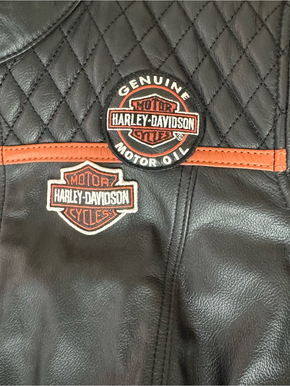 Harley-Davidson Black Leather Jacket with Orange and White Accents - Picture 7 of 16